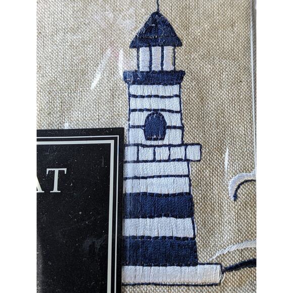 Richloom Light House Boat Ship Nautical Embroidered Embroidery Tier Set New - Picture 3 of 5